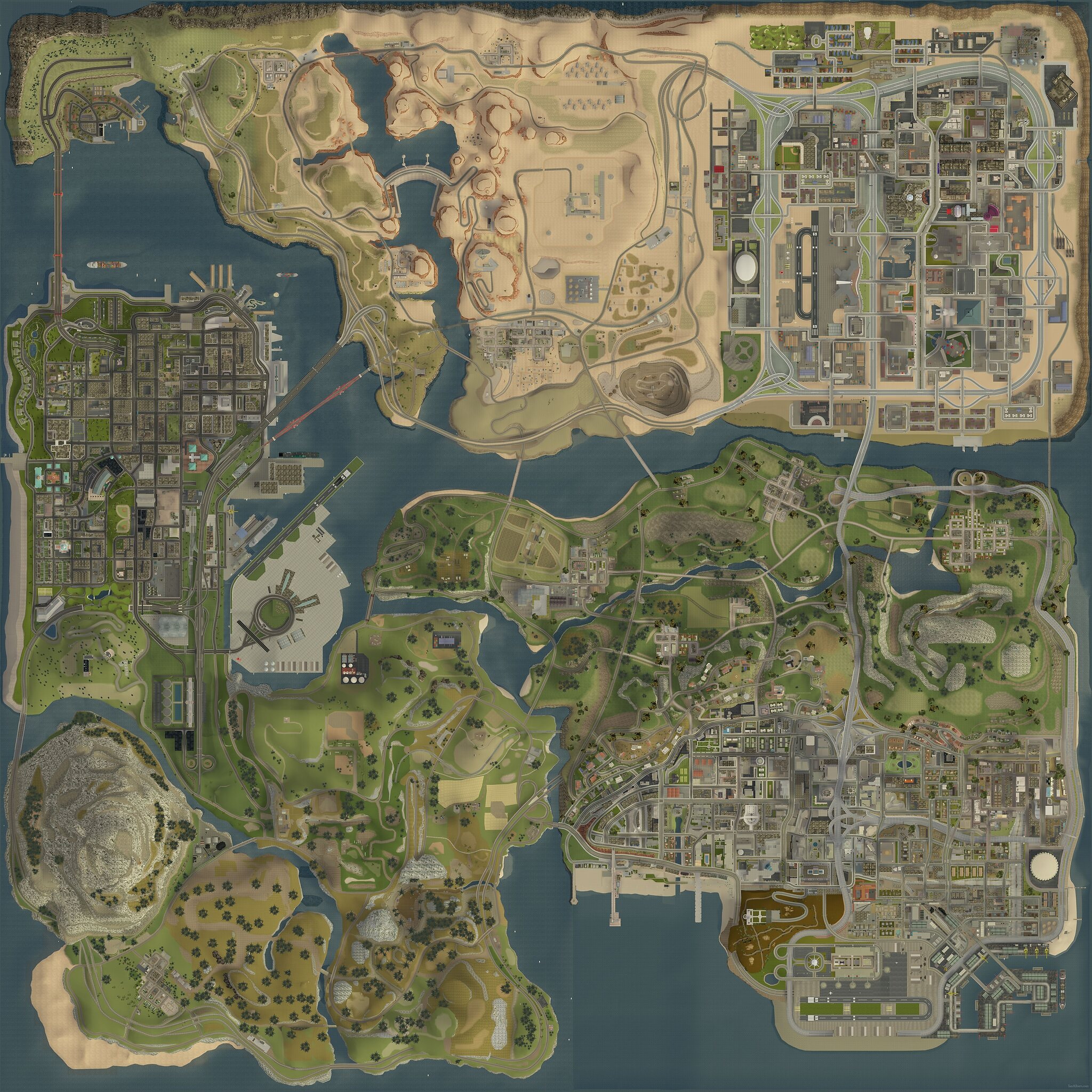 Карта игрового мира GTA San Andreas